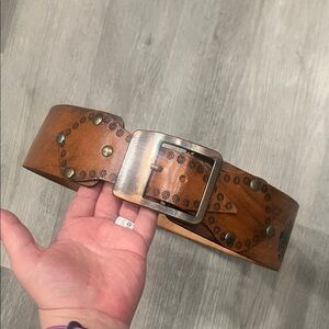 Stamped Brown Leather Belt